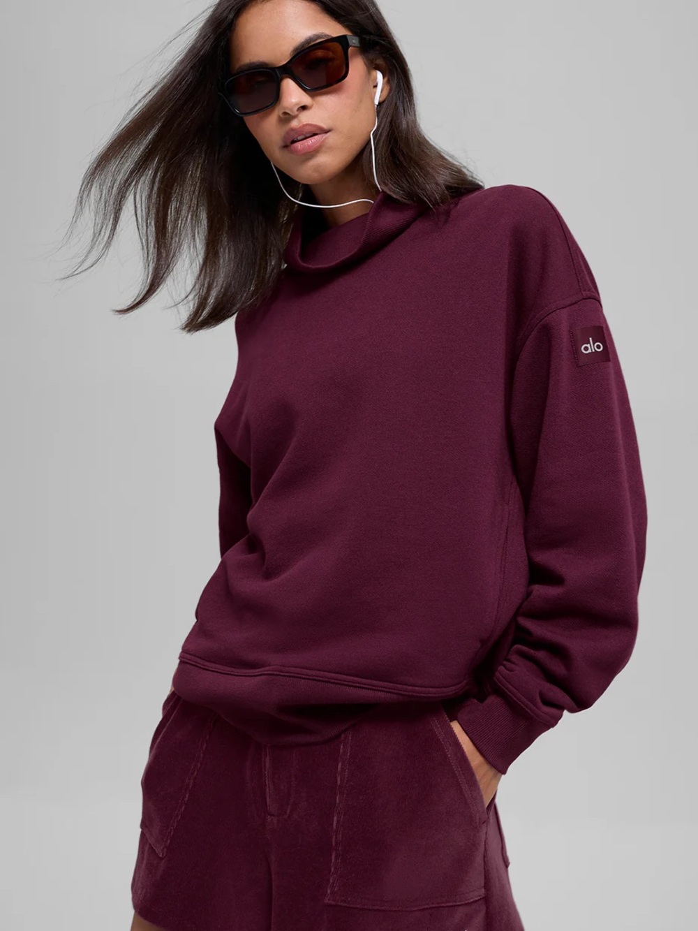 ALO Yoga Women's Cowl Turtleneck Sweater in Deep Burgundy